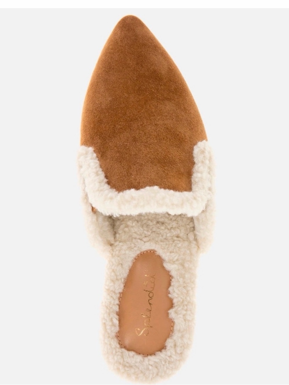 Splendid Chestnut Suede Shearling-Trim Mules - Picture 4 of 8